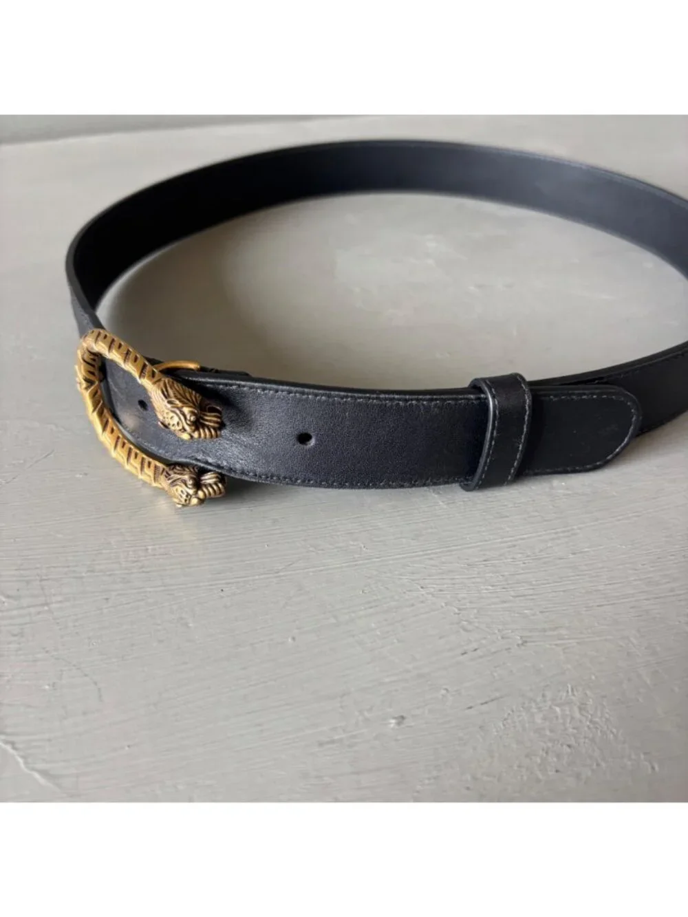 Gucci Dionysus Black Leather Belt Antique Gold Tiger Buckle Size 85 34 476453